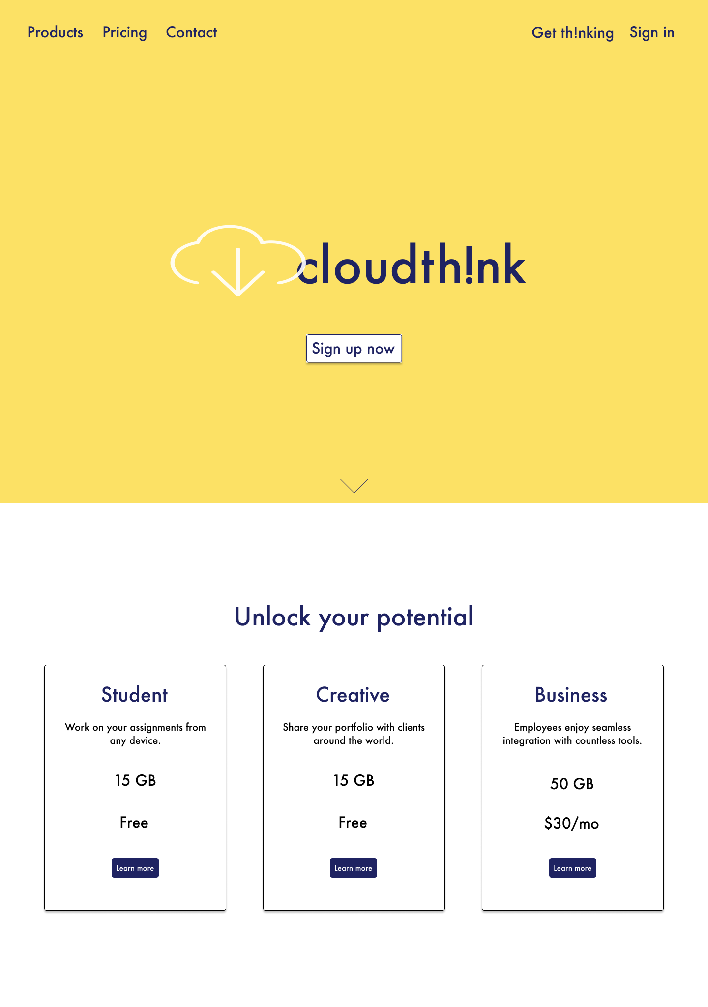 mockup of landing page